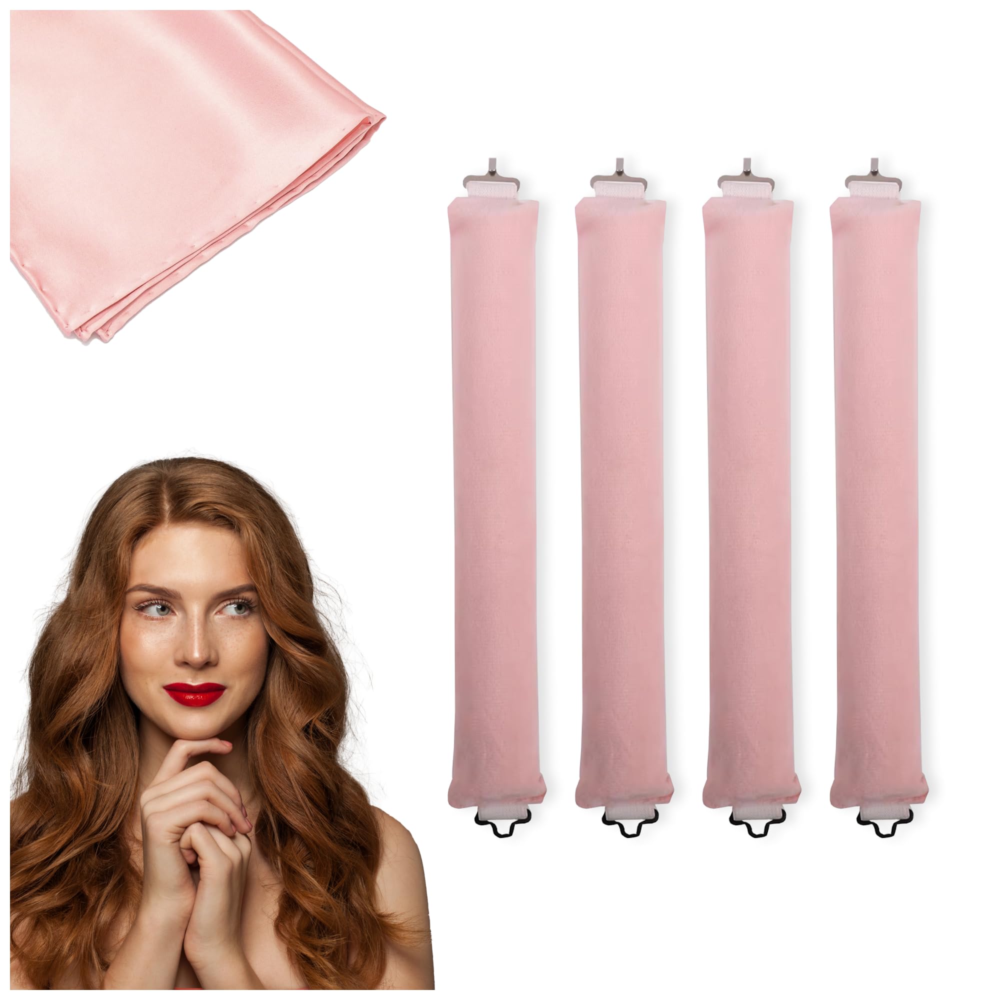 Heatless Velvet Hair Curlers - 4-Piece Overnight Rollers Set with Satin Scarf for Perfect Curls