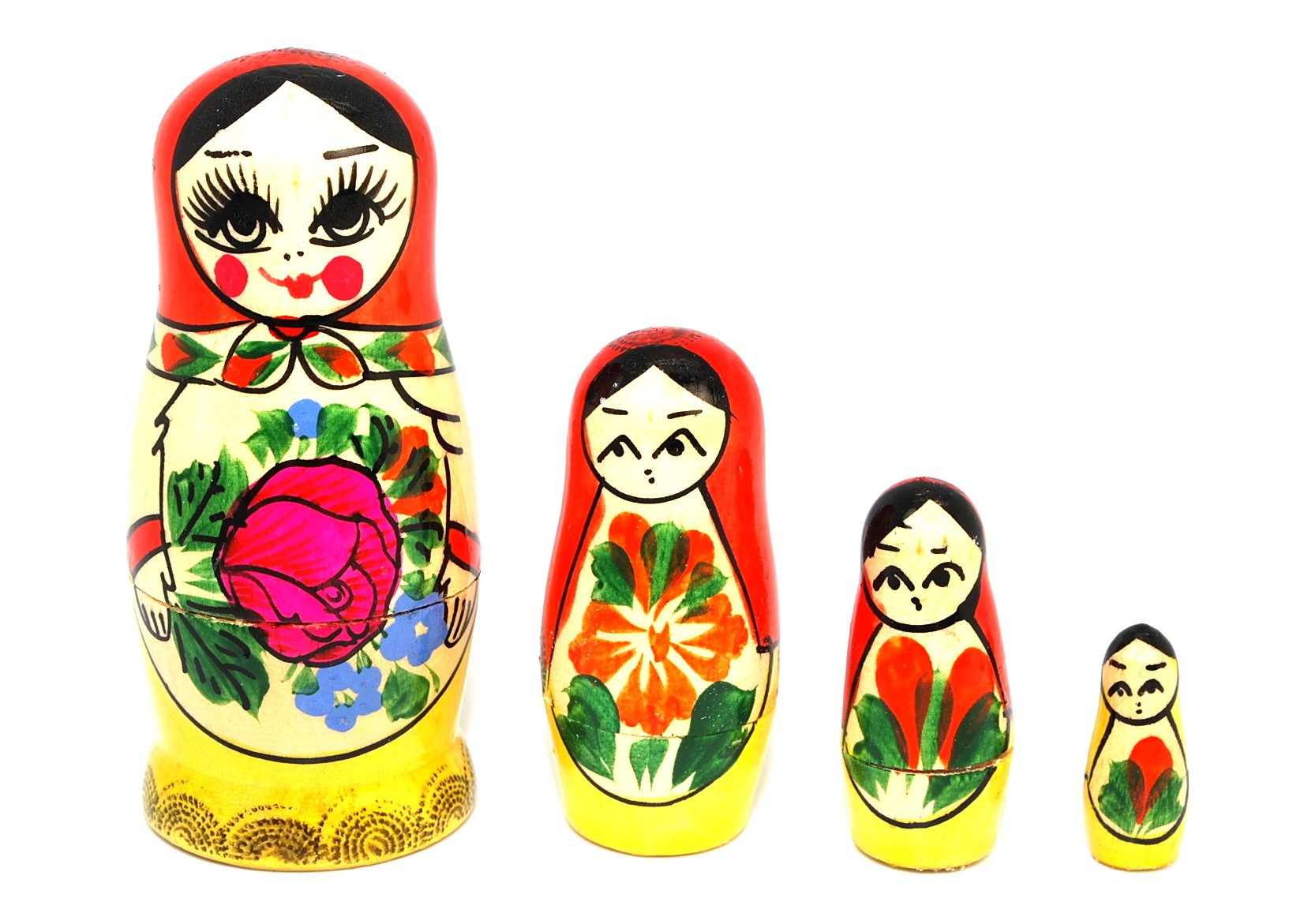 Authentic Russian Hand Painted Handmade Semenov Nesting Dolls Set of 4 Pieces Matryoshkas Kid's gift
