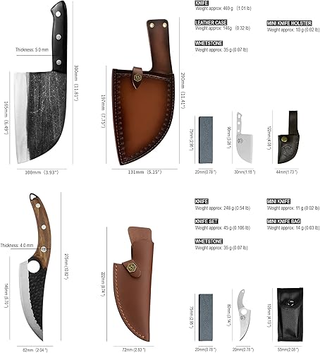 Miniatura 9 de XYJ Cuchillo de carnicero de chef forjado hecho a mano de acero inoxidable de alto carbono, cuchillo para deshuesar carne con funda de cuero, mango