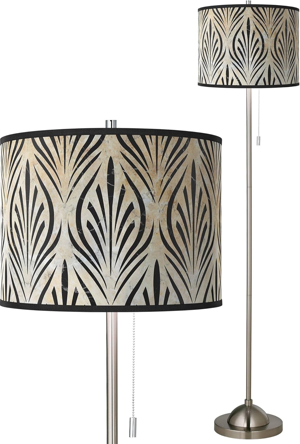 Giclee Glow Calathea Gem Brushed Nickel Pull Chain Floor Lamp with Print Shade