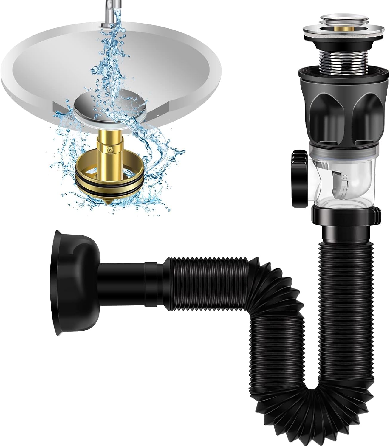PFUTURE Bathroom Sink Drain Kit, with Flexible & Expandable PTrap Sink