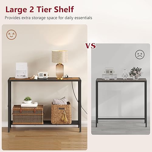 Miniatura 4 de Tajsoon Console Table with Charging Station, 41.8" Entryway Table with Shelves, 2-Tier Narrow Sofa Table, Long Behind Couch Table, for Entryway,