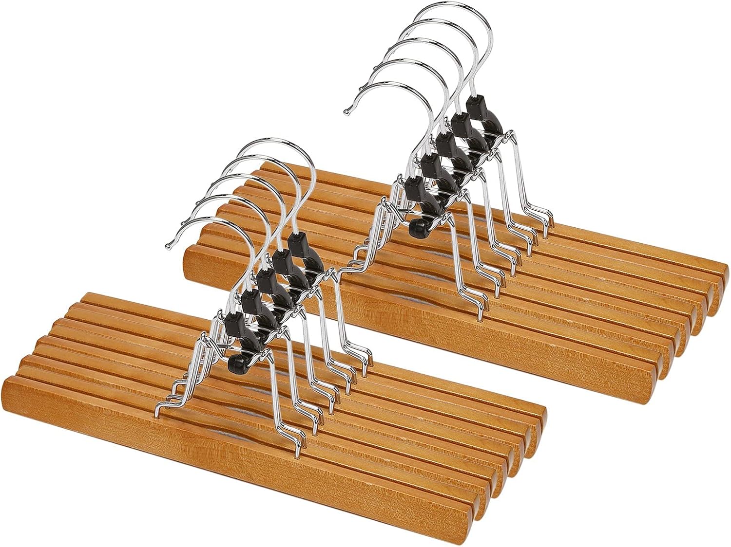 Mabstr 1 Set of 10 Trouser Clamp Hanger Solid Wood Anti-Slip Felt Hook Pant Skirt Hangers Natural