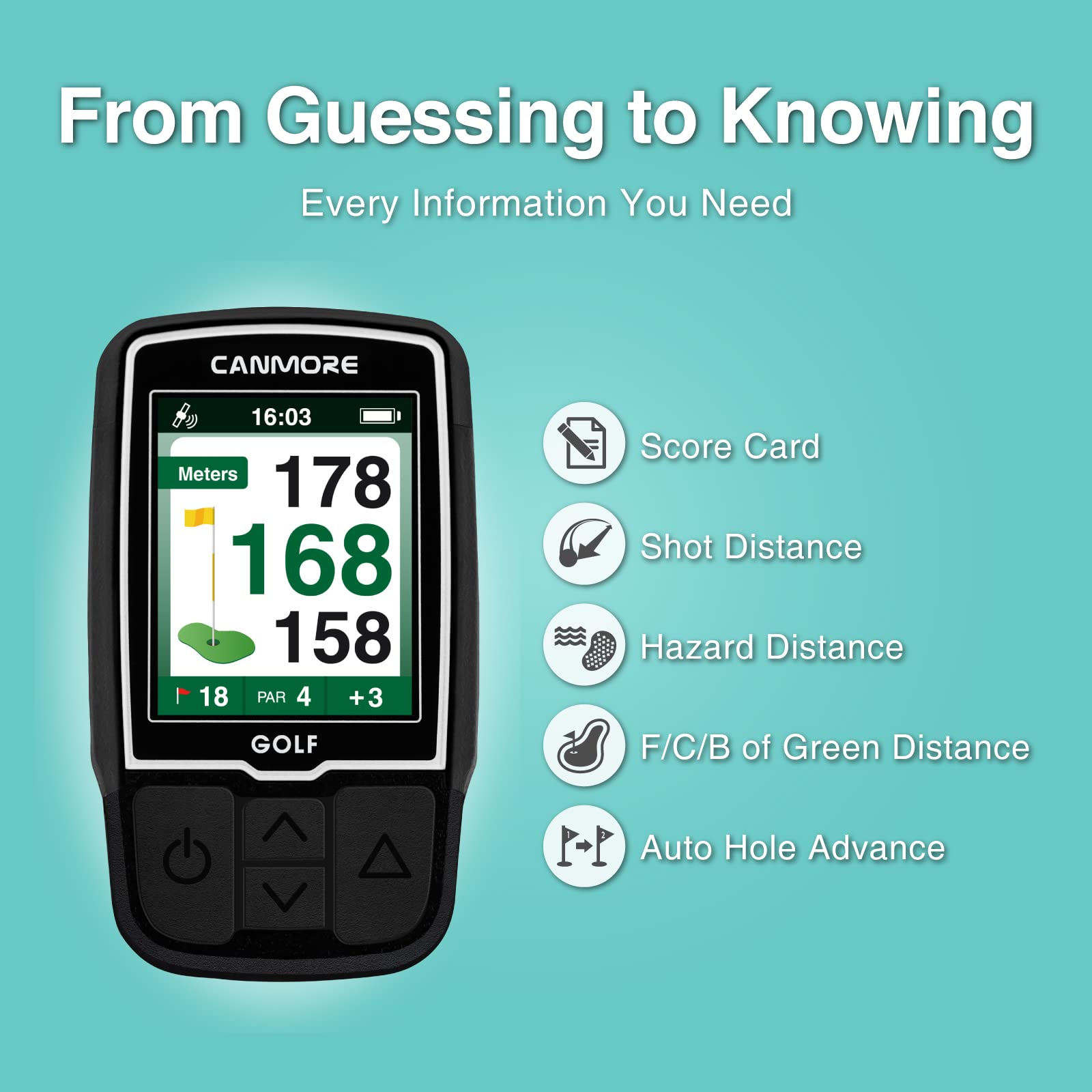 CANMORE HG200 GPS da golf portatile e borsa - Display a colori con oltre 41.000 dati essenziali sui campi da golf e foglio dei punteggi - Resistente all'acqua - Arancione