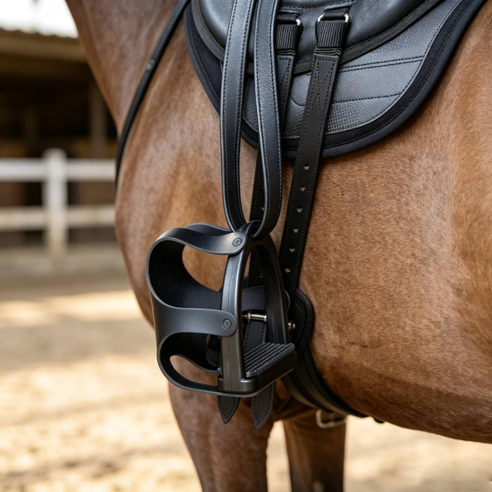 Amagogo Estribo de Jaula Ecuestre con Puntos de Agarre y Protector Curvo Cuerpo Moldeado Resistente de Resina Uniones Atornilladas Cómodo para Botas Adecuado, L