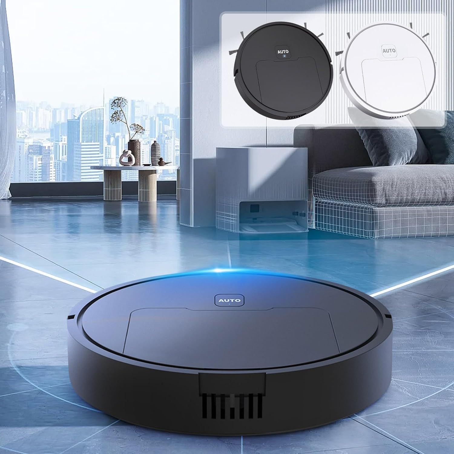 Intelligent Vacuum Cleaner Robot, 3-in-1 Mopping Robot Vacuum Cleaner with Schedule Wi-Fi/App Self-Charging Robotic Vacuum for Home, Office (Black)