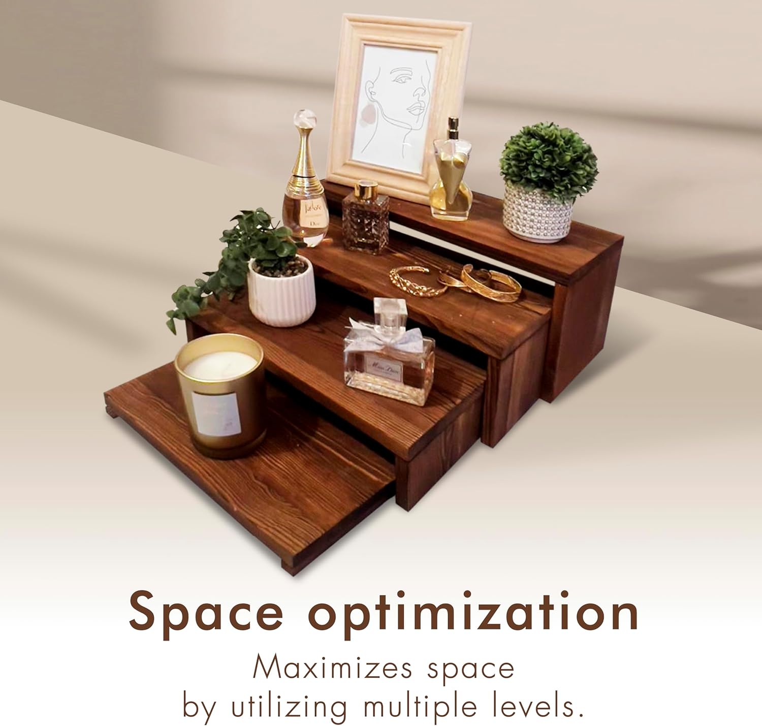 4-Tier Ultra Wide Wooden Display Stand, Wood Riser for Table Display, No Tools Required, Easy to Assemble, Durable Wood Stands for Dessert Table & Home Deco