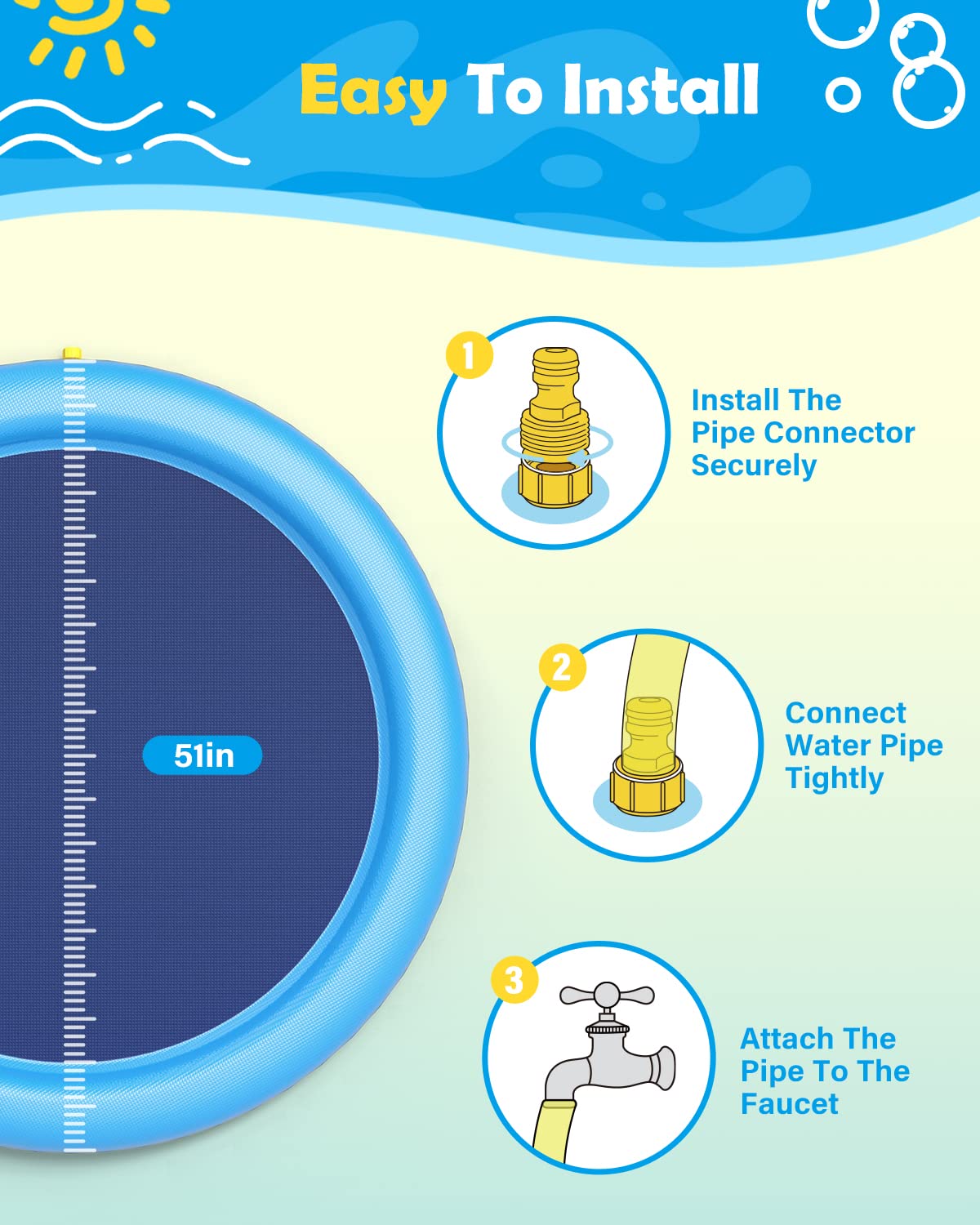 Peteast Dog Splash Pad 129,5 cm Piscine per cani antiscivolo per cani di grandi dimensioni 0,58 mm di spessore cane spruzzatore acqua giocattolo