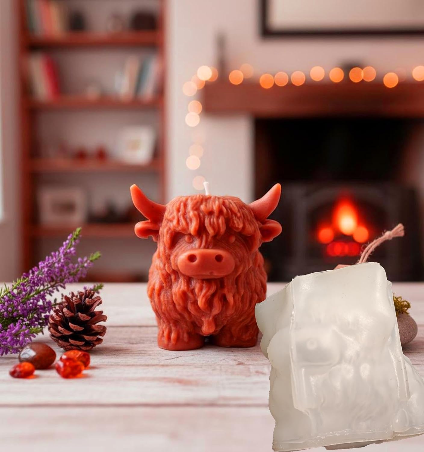 Highland Cow Silicone Candle Molds, 3D Cute Cow Animal Shape Epoxy Resin Soap Moulds for Chocolate Cake DIY, Keychain Jewelry Pendant Candle Making Art Craft Decor