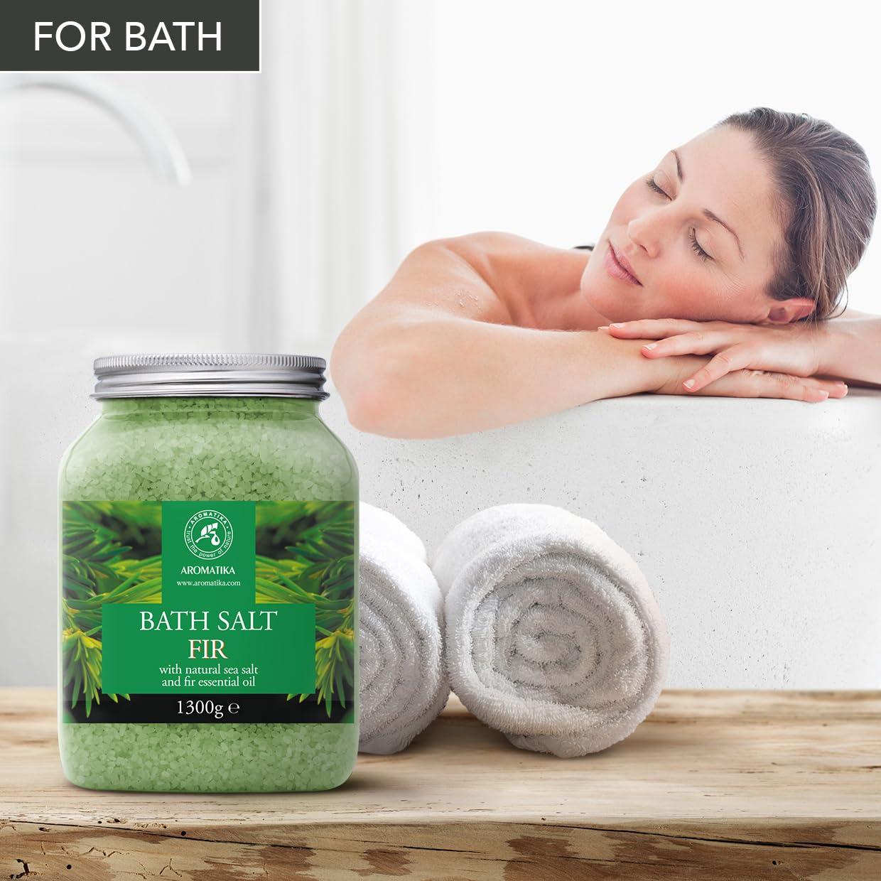 Sale da Bagno Abete 1300g - Sale Marino con Olio Essenziale di Abete Naturale - Cura del Corpo - Rilassamento - Bellezza - Aromaterapia