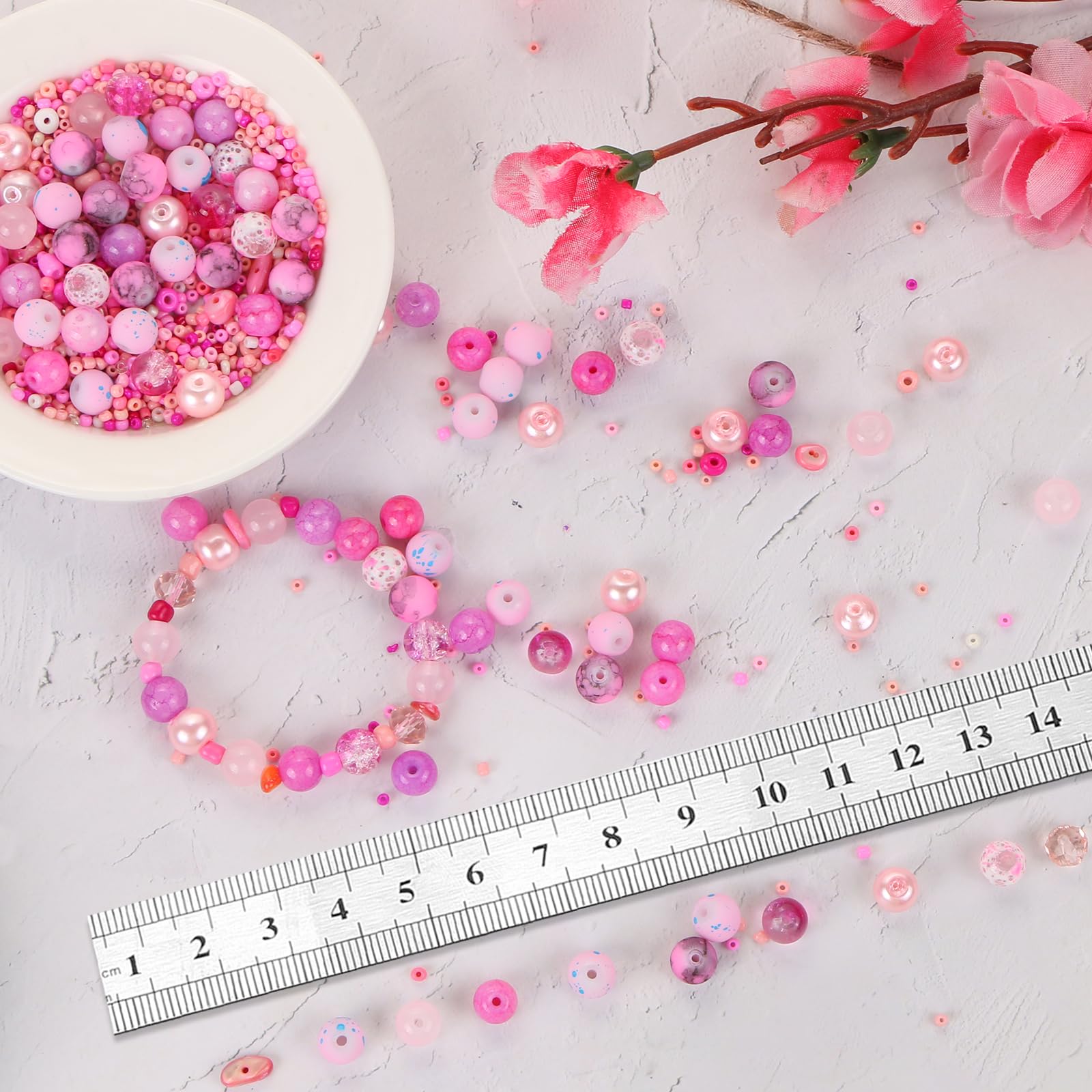 UHOMENY Mixed Colour Glass Crystal Round Spacer Beads for Bracelet Jewelry, Necklace, Key Chains, Earring Making Crafts (Pink) - Image 2