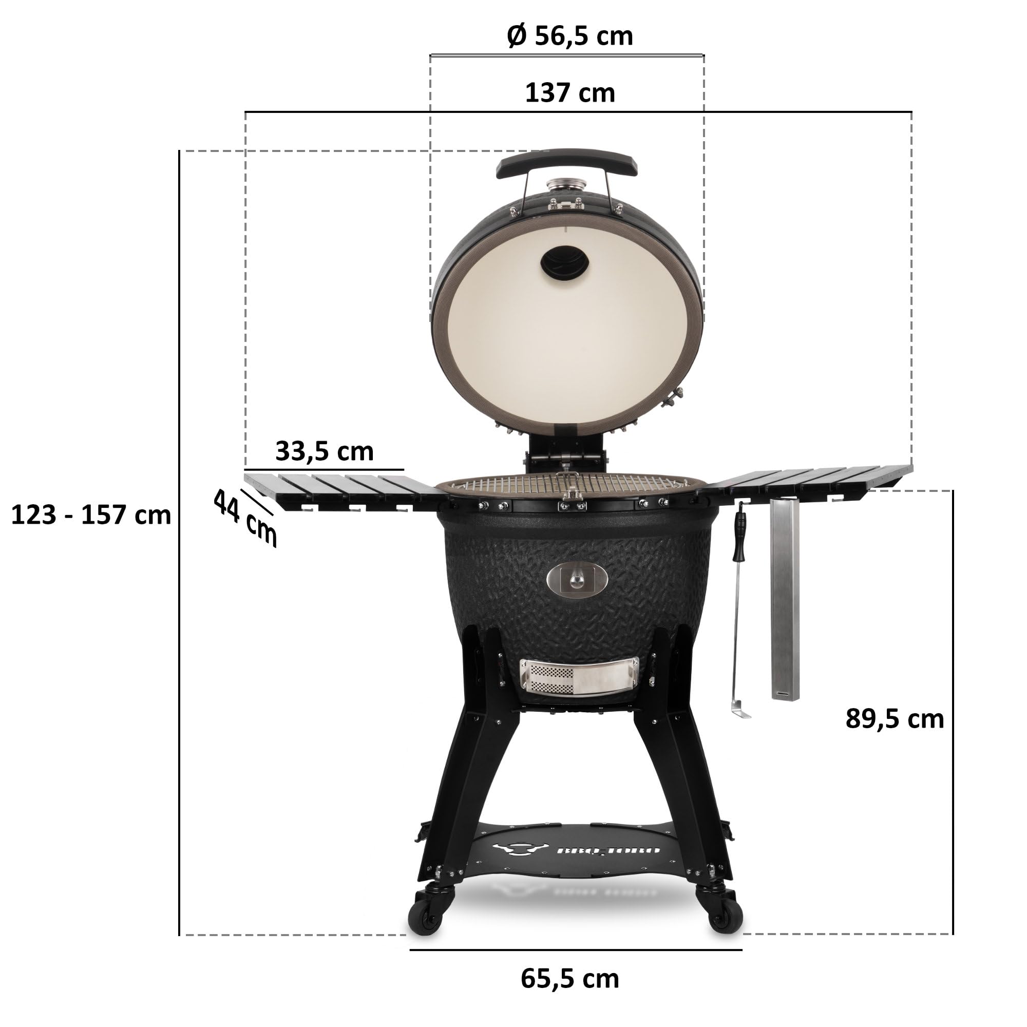 BBQ-Toro Kamado Grill Holzkohlegrill "Yoru" Ø 56 cm mit Seitenablagen, Thermometer | matt schwarz | Bubble Frosted Glaze | Ceramic Grill mit Rollen, Keramikgrill, BBQ Keramik Grill, Kugelgrill