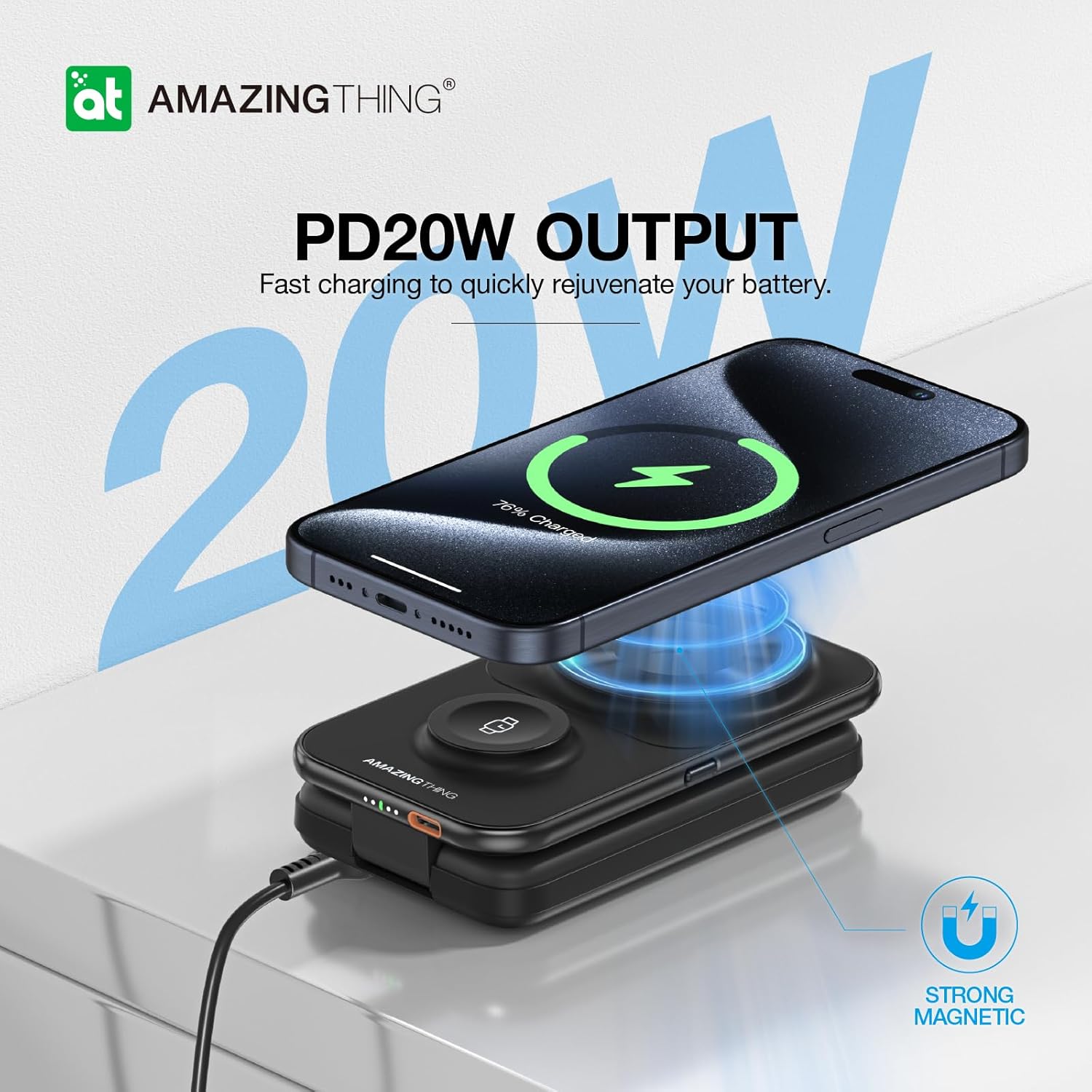 Foldable Magnetic Power Bank with 2 Built-in USB C Cables, Portable Travel Battery Pack 8000mAh, Compatible with Magsafe Wireless Charger for iPhone 17/16/15/14/13/12 Pro Max/Plus/Mini/iWatch/AirPods - Image 5