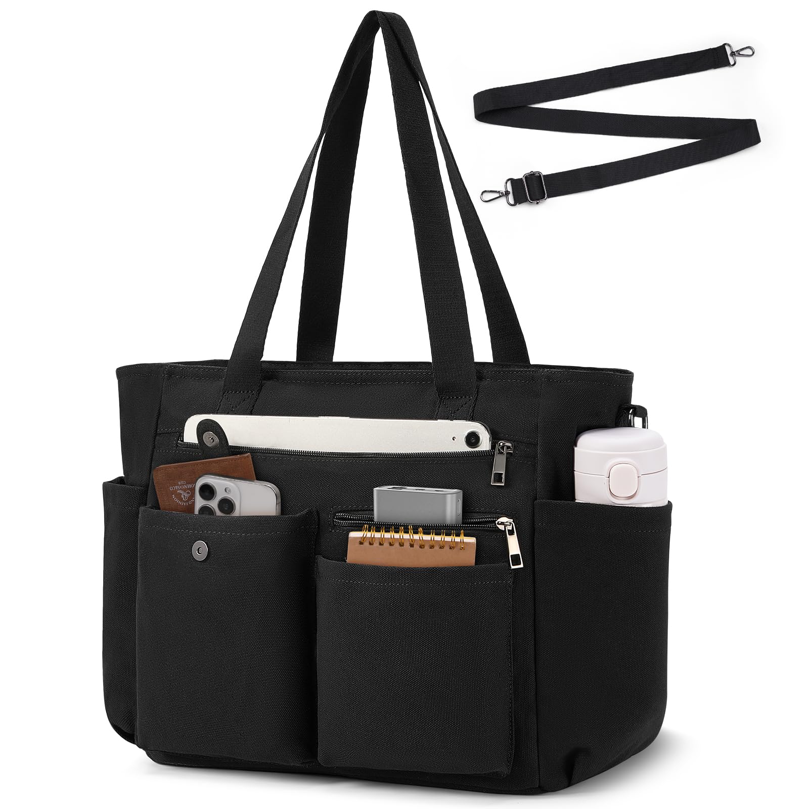 Canvas Tote Bags for Women with Zipper and Compartments Waterproof Work Bag Large Crossbody Bag For Travel Work College Beach