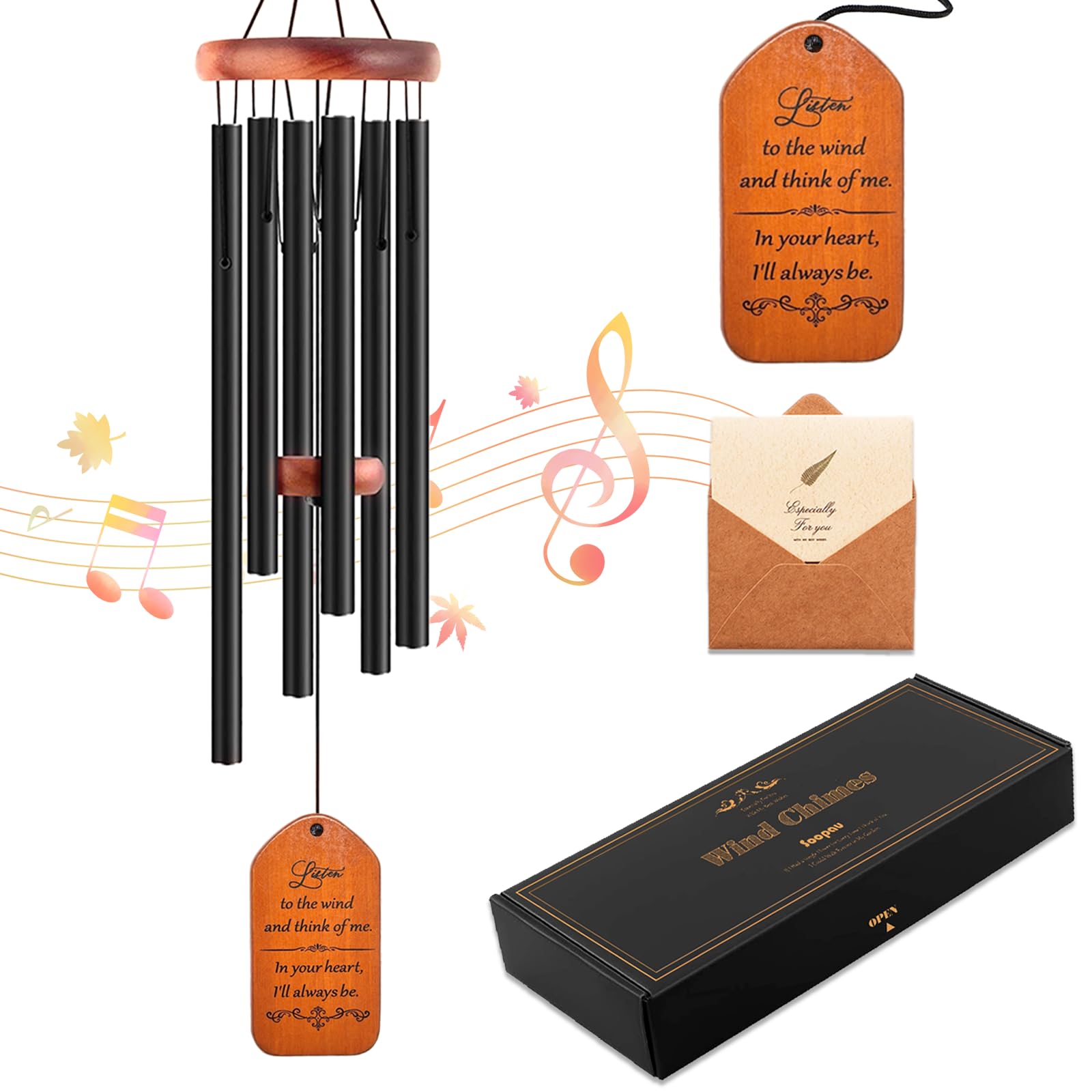 Soopau Sympathy Gift Baskets, 30" Wooden Memorial Wind Chimes for Loss of Loved One, Memorial/Bereavement/Condolence/Funeral Gifts, in Memory of a Loved One Mother Father