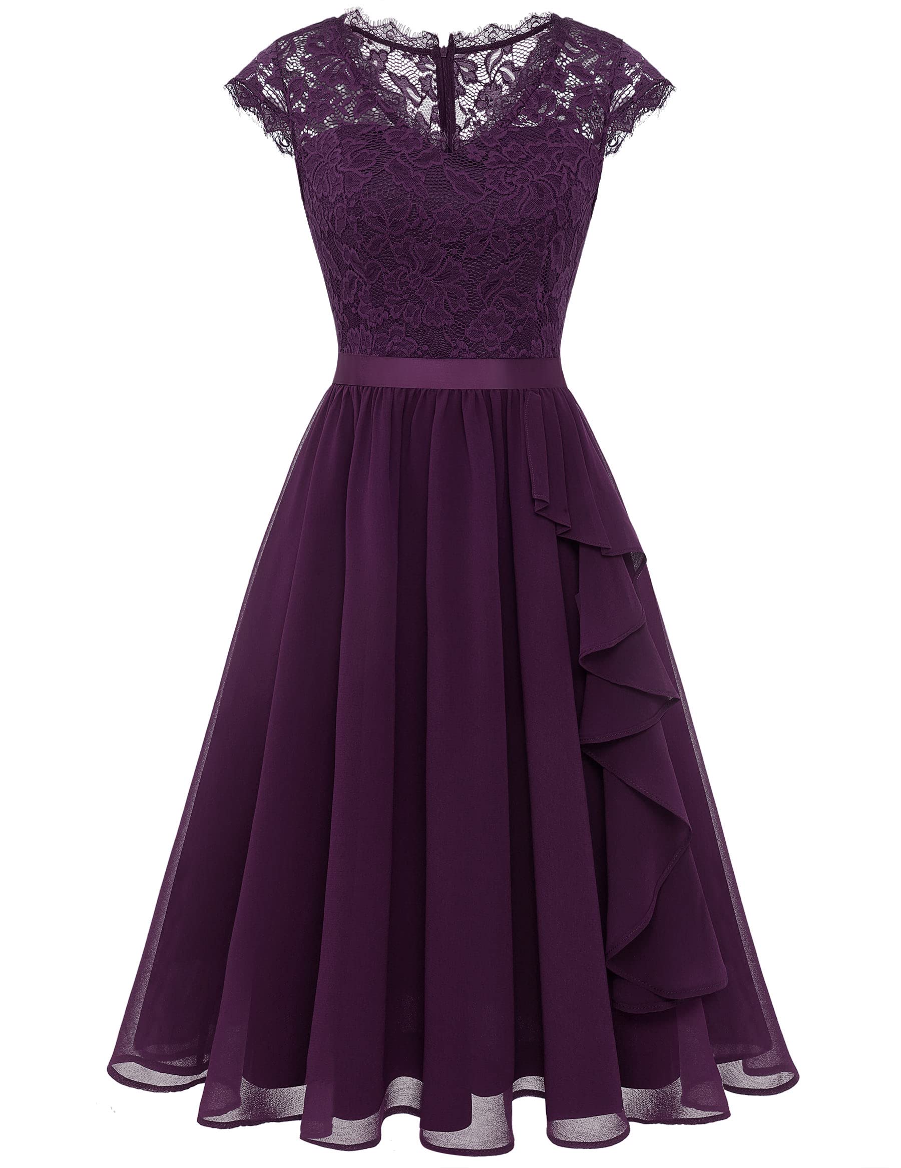 Wedtrend Women's Floral Lace Short Bridesmaid Dress Cap Sleeve Cocktail Party Dress WT0212GrapeL