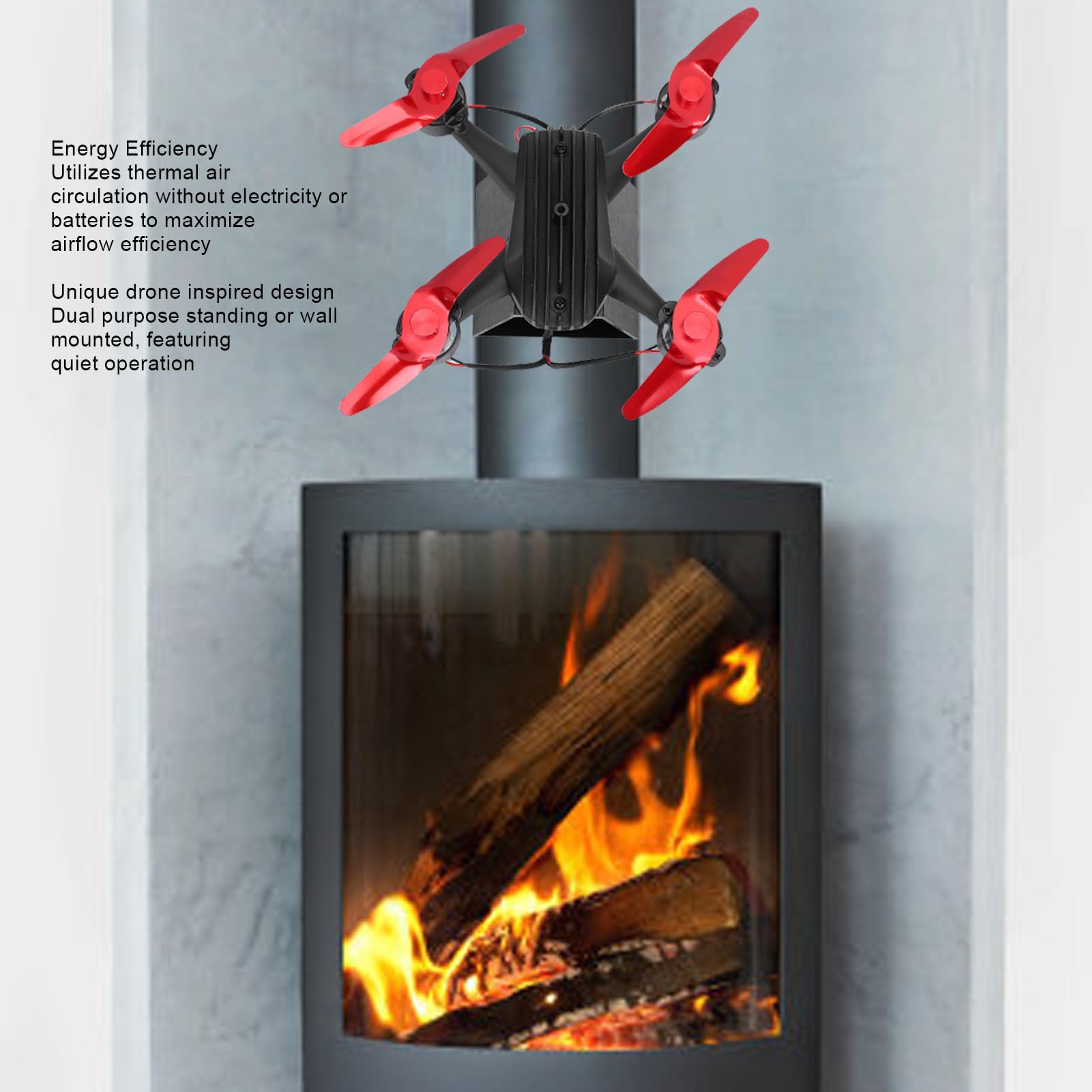 Hyuduo Ventilatore per Stufa a Legna, Supporto a Parete Alimentato a | Attivazione Termica Fino a 350°C,Funzionamento Silenzioso,Design a Forma di Drone,Compatibile con Caminetto