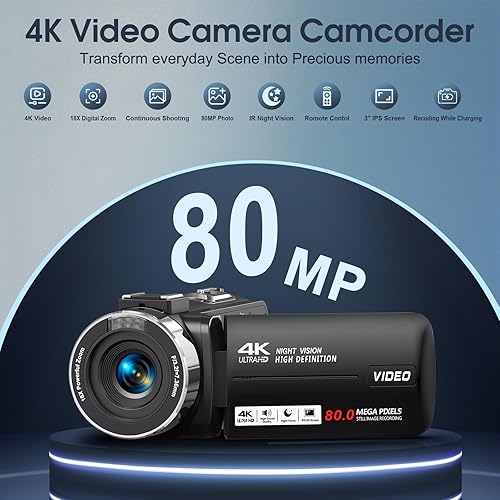 Miniatura 2 de Videocámara 4K 80MP Cámara de vídeo 18X Zoom digital 3.0 IPS Pantalla Vlogging Cámara para YouTube IR Visión Nocturna Grabadora de Video con Tarjeta
