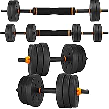 unycos - Mancuernas Ajustables【Discos de Cemento | 10-40 kg】con Barra Recta de Conexión | Pesas Ergonómicas para Hombres y Mujeres, Gimnasio en Casa, Fitness (Red/Orange Transformer)