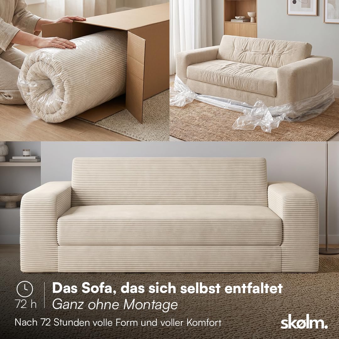 skølm Laga Schlafsofa 186x135 cm, 2-Sitzer, Cord Beige, mit Armlehnen