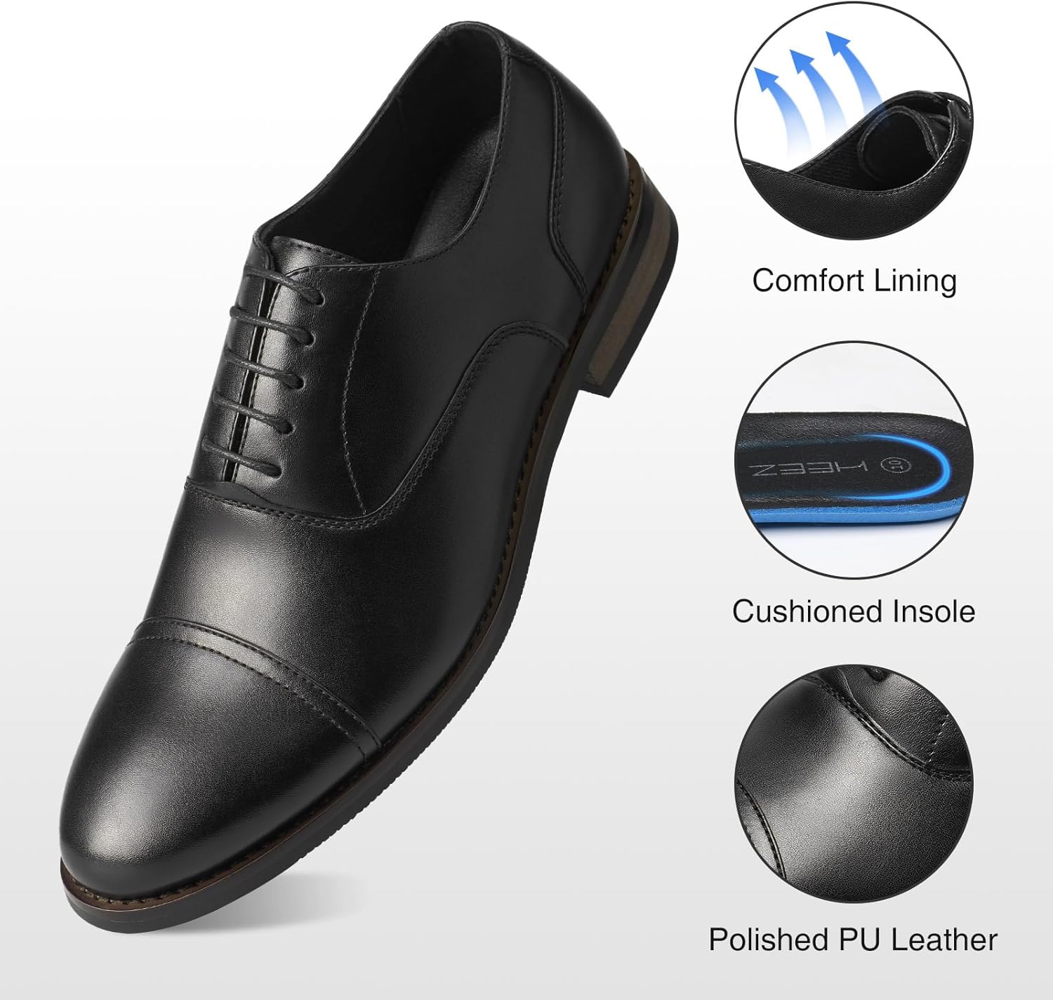 HEEZ Men's Dress Shoes, Cap Toe Oxford Shoes for Men Non Slip, Lace Up Fomal Shoes for Business Office Church