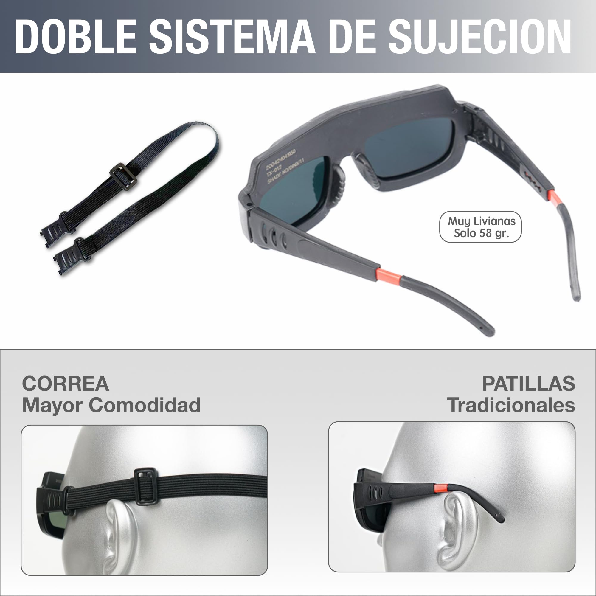 Gafas de Soldadura con Oscurecimiento Automático Ajustables para Energía Solar + 11 Protectores de Repuesto + Correa de Sujeción + Funda - Gafas Proteccion Trabajo y Construccion| 3-Stars