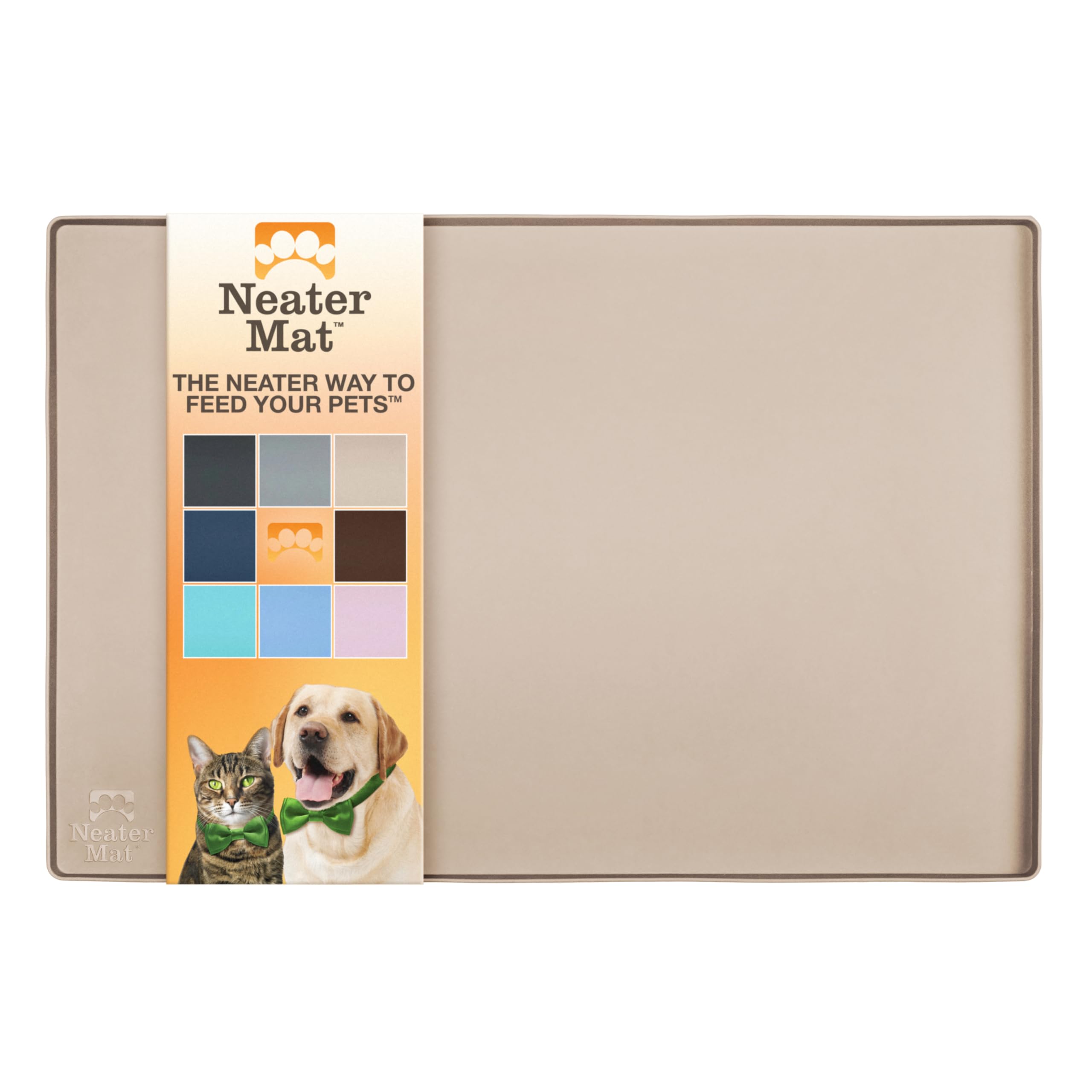 Neater Pet Brands Neater Mat Pet Mats for Food and Water, Cat & Dog Bowl Mat Waterproof Silicone, Feeding Tray, Dog Food Mats for Floors, Placemat w/Raised Edge for Under Bowls, 24" x 16", Cappuccino