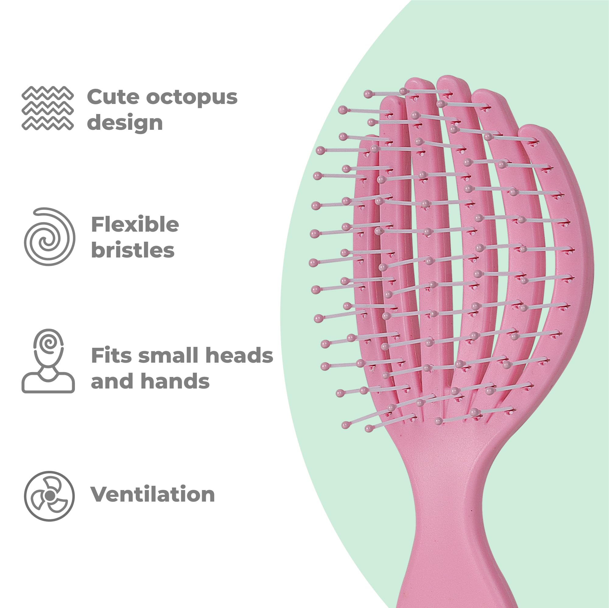 Ninabella Mini Detangling Hairbrush, Cute Colourful Octopus Detangle Brush, For Blow Dry or Brushing Wet Tangled Hair - Image 3
