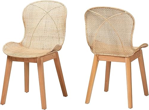 Baxton Studio Sabelle Japandi - Juego de 2 sillas de comedor de caoba y ratán marrón natural
