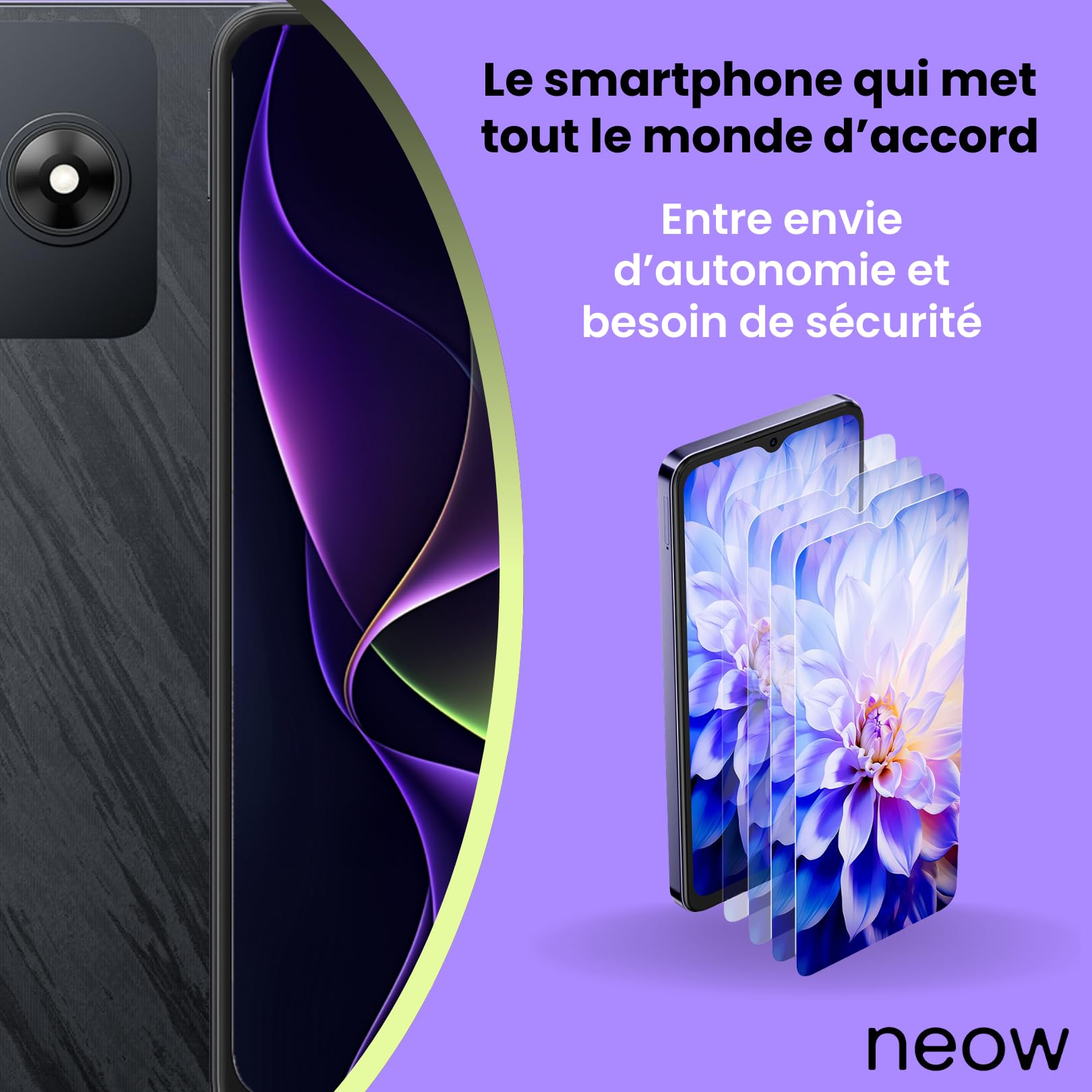 Neow Safe (Smartphone pour Adolescent - 6.6'' - 64 Go, 3 Go RAM) Noir