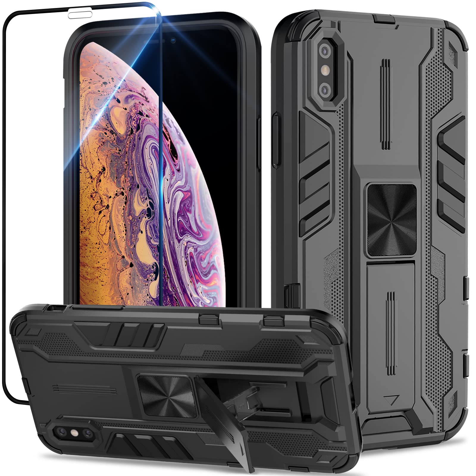 Funda para Samsung Galaxy A13 4G con Cristal Templado Protector Pantalla, Carcasa Antigolpes con Soporte anular metálico, Case Protectora de Grado Militar, Negro — view 98