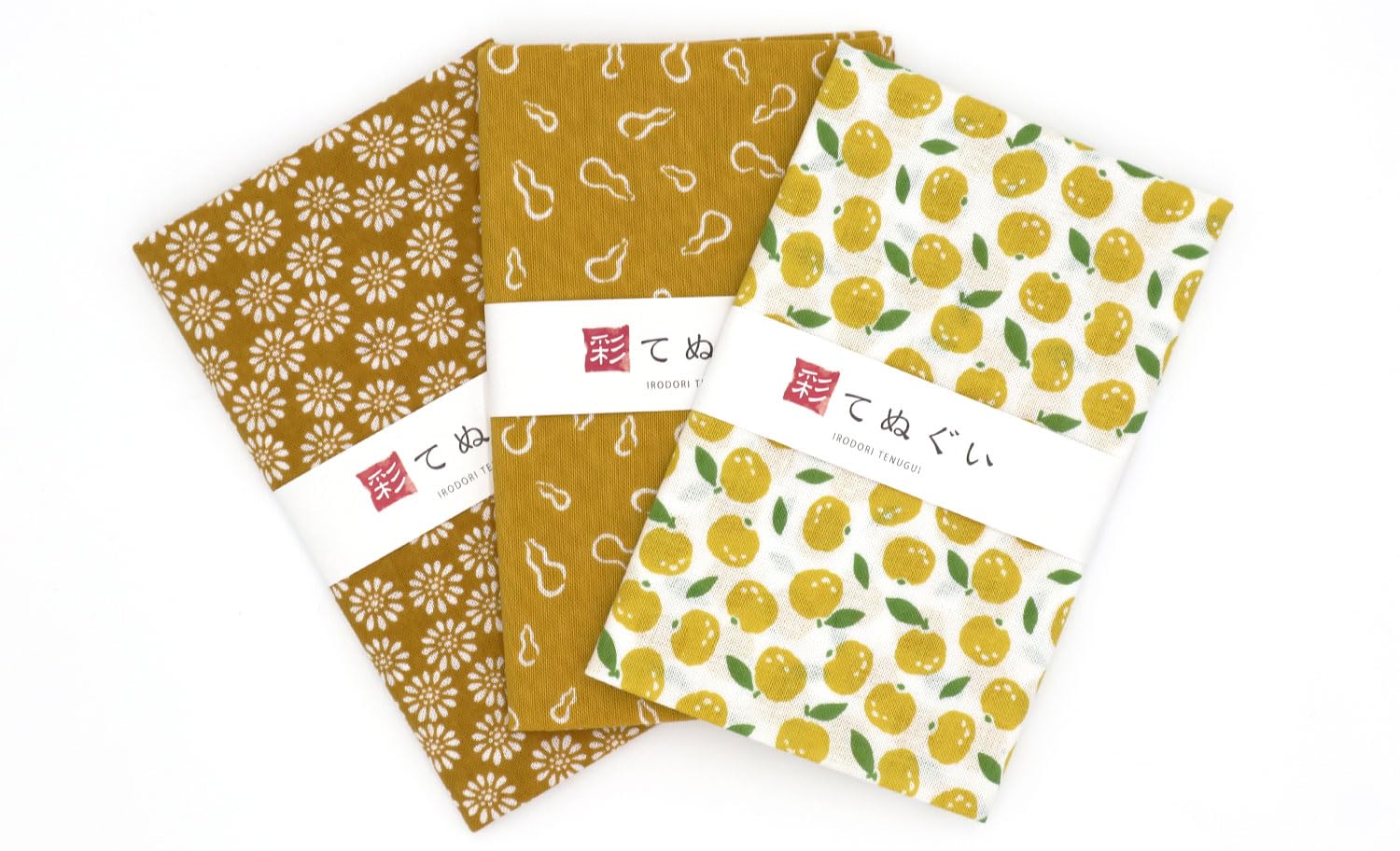 KOMESICHI Yellow Tenugui Japanese Hand Towel Cotton Set of 3 Komon Japan