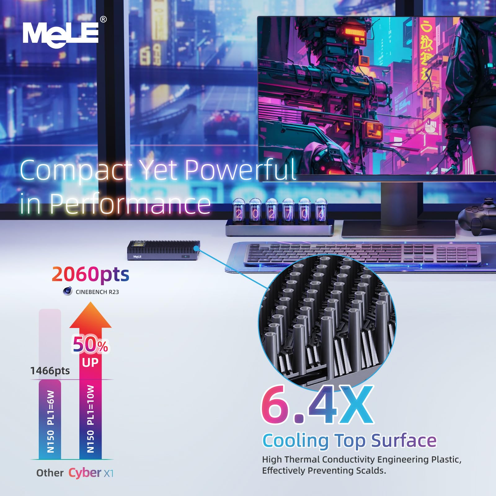 MeLE Mini PC senza ventole N150 16 GB RAM LPDDR5 512 GB SSD, Win11 Pro piccolo micro computer desktop Cyber X1, Dual HDMI, supporto 4K triplo display, USB 3.2x3, USB-C, WiFi5 BT5.1, PC portatile per