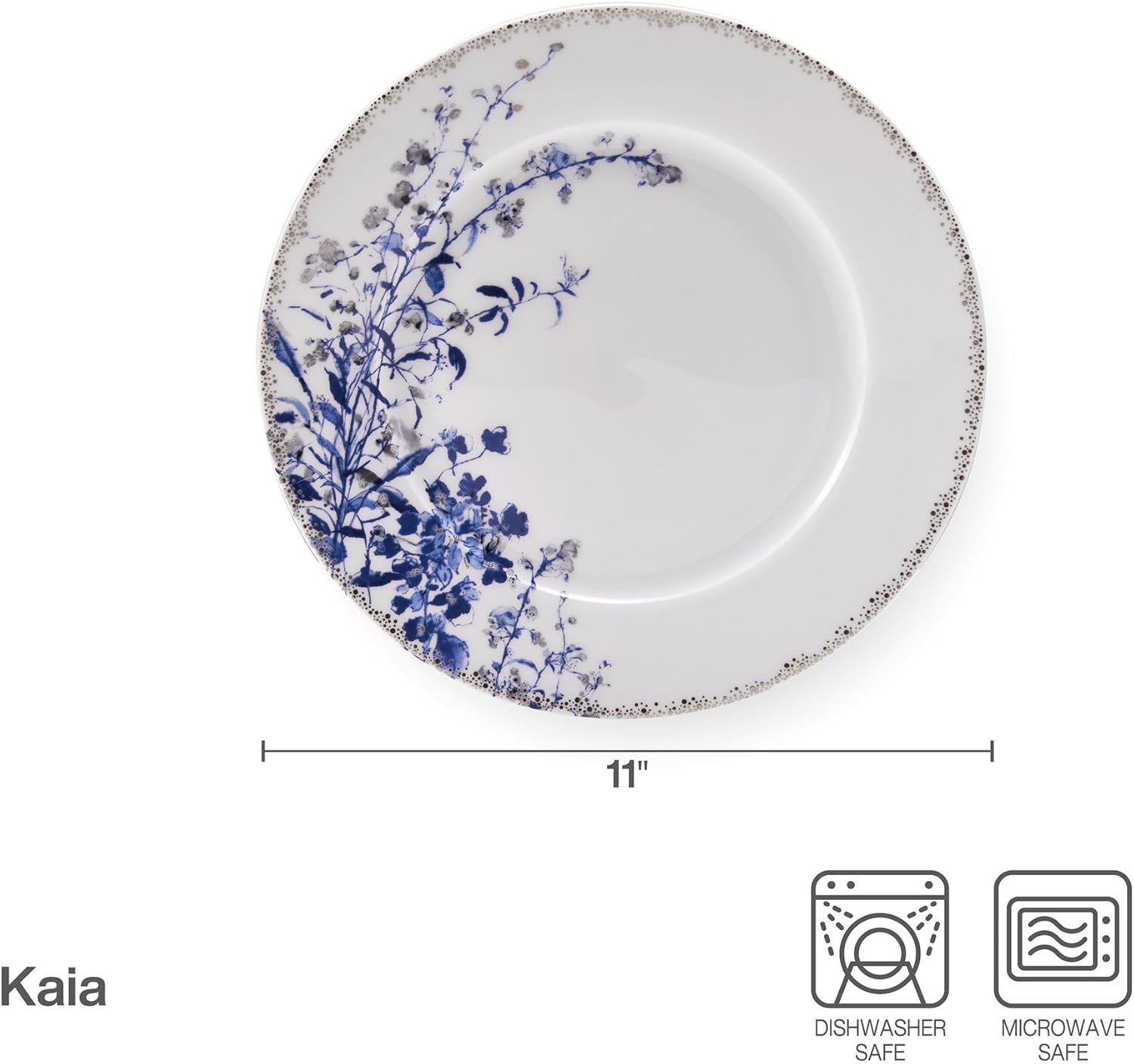 Mikasa Kaia Floral Bone China Dinner Plates, Set of 4, 11 Inch