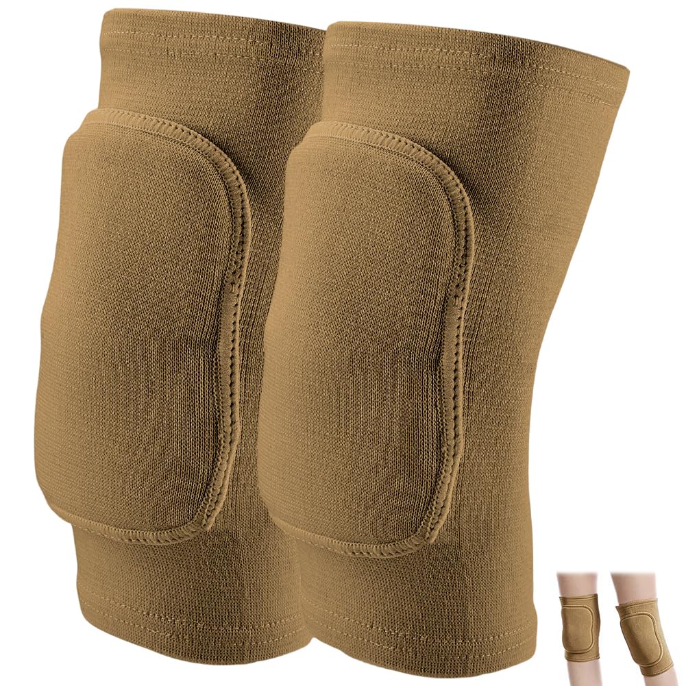 CREATCABIN 2Pcs Breathable Knee Pad for Volleyball Knees Protective Brown