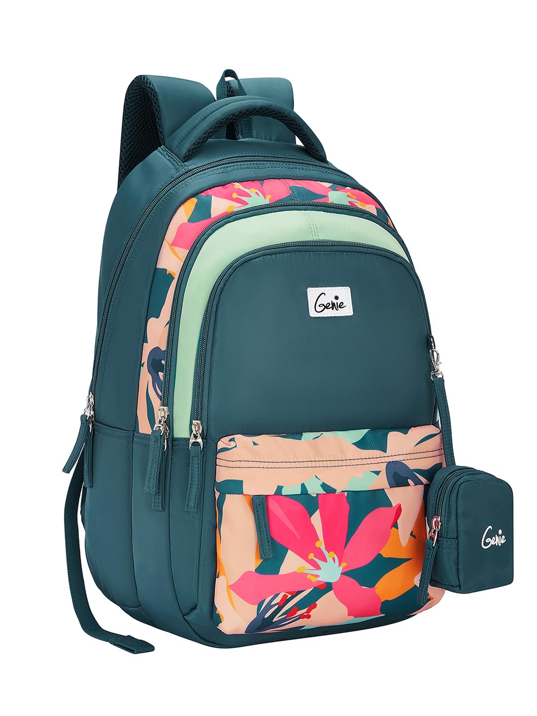 genie Auralis School Backpack For Girls |17 Inch-27 Litres With Three Compartments, Light Weight with Padded Shoulders |Best for Books, Water Bottles, Stationery, Lunch Box & Essentials - Dark Green-picture-36