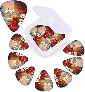 Merry Christmas Day Print Guitar Picks 12 Pack Guitar Plectrums with Storage Box Bass Picks For Acoustic Guitar Bass Electric Ukulele Includes 0.46mm, 0.71mm, 0.96mm