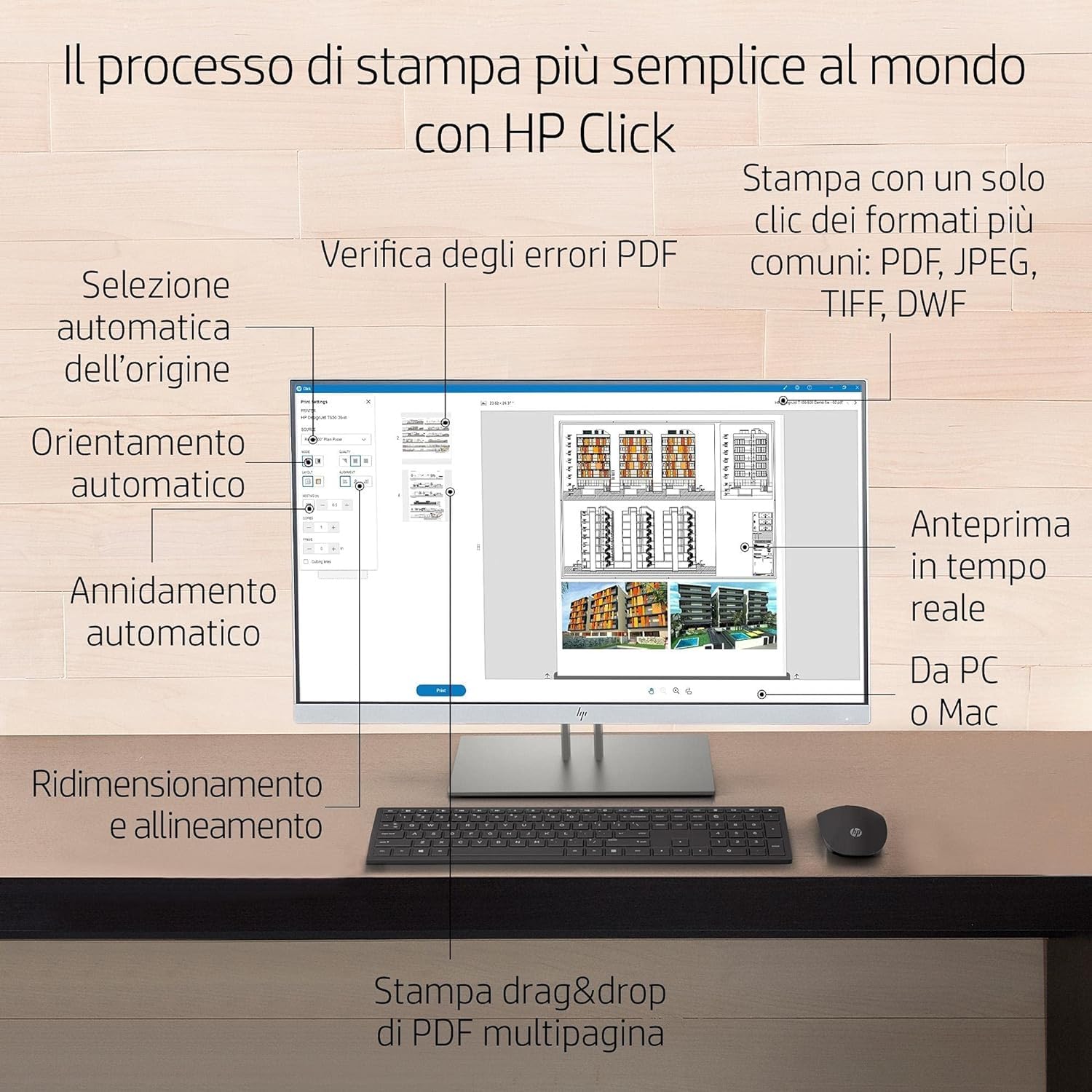 HP DesignJet T630 Stampante per Grandi Formati da 91 cm 5HB11A, Formati supportati da A4 ad A0, velocità 76 Pagine A1 all’Ora, Gigabit Ethernet, USB Hi-Speed 2.0, Wi-Fi, Garanzia 1 Anno, Nero
