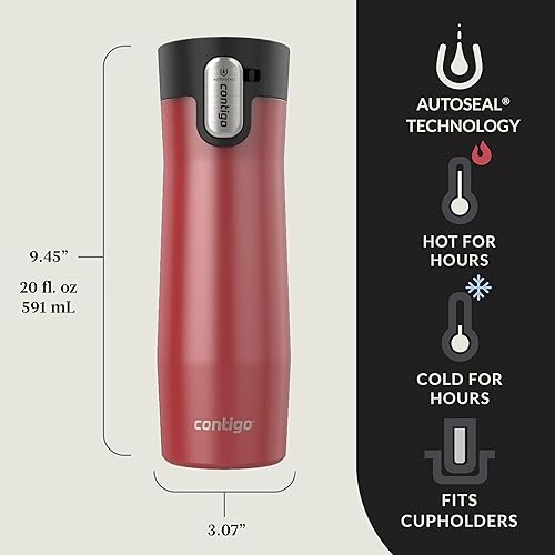 Miniatura 200 de Contigo Autoseal West Loop - Taza de viaje de acero inoxidable con aislamiento de vacío (16 oz, acero inoxidable/azul Mónaco, 2 unidades)