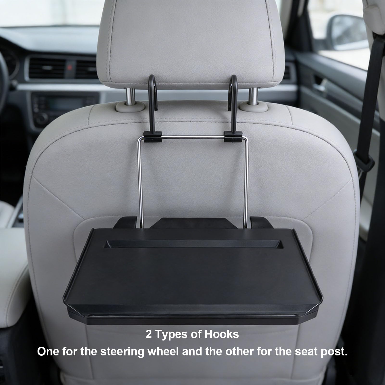 Plateau appui-tête de siège arrière multifonction 2 en 1 pour volant de voiture, table pour nourriture et boisson, hauteur réglable, matériau ABS