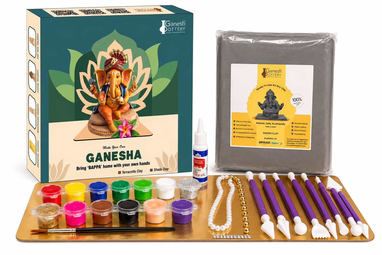 Eco‑Friendly Ganesha Idol Making DIY Kit with Natural Clay, Modeling Tools, Makhar, Colours, Brush & Decorative Items — Ideal Gift for Kids & Adults, School Projects, Corporate workshops-picture-29