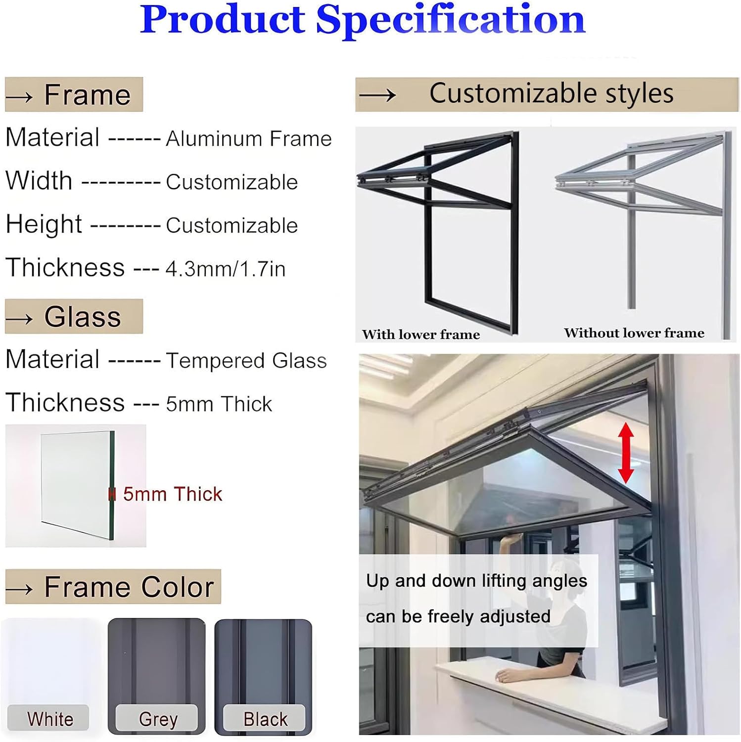 Food Truck Sliding Window, Aluminum Alloy Concession Window, Up Down Folding Window, Dining Food Serving Window with Lock for Coffee Shop,31.5x27.5in/80x70cm