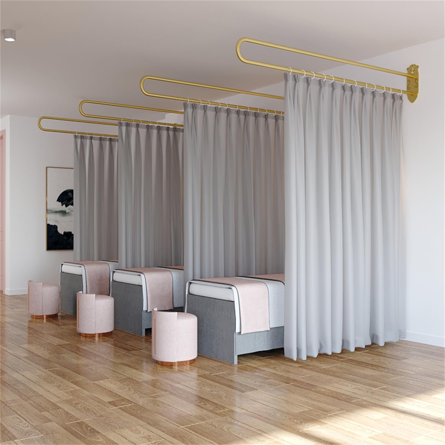 WSNCXFW Gray,Beauty Salon Partition Curtain, U-Shape Room Divider,U-Shape Privacy Partition Curtains with Flat Hook, Wall Mounted Medical Room Divider Curtain,for Fitting Room Bedroom Hospital SPA