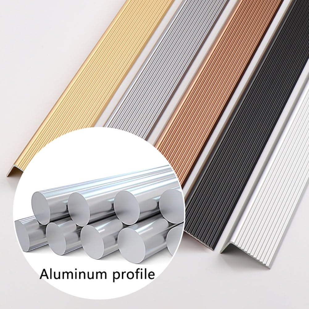 Perfil de borde para escaleras de metal, autoadhesiva, perfil angular con ranura en L, de aluminio, para interior y exterior, 90/100/134 cm(Gray,100cm/39 In)