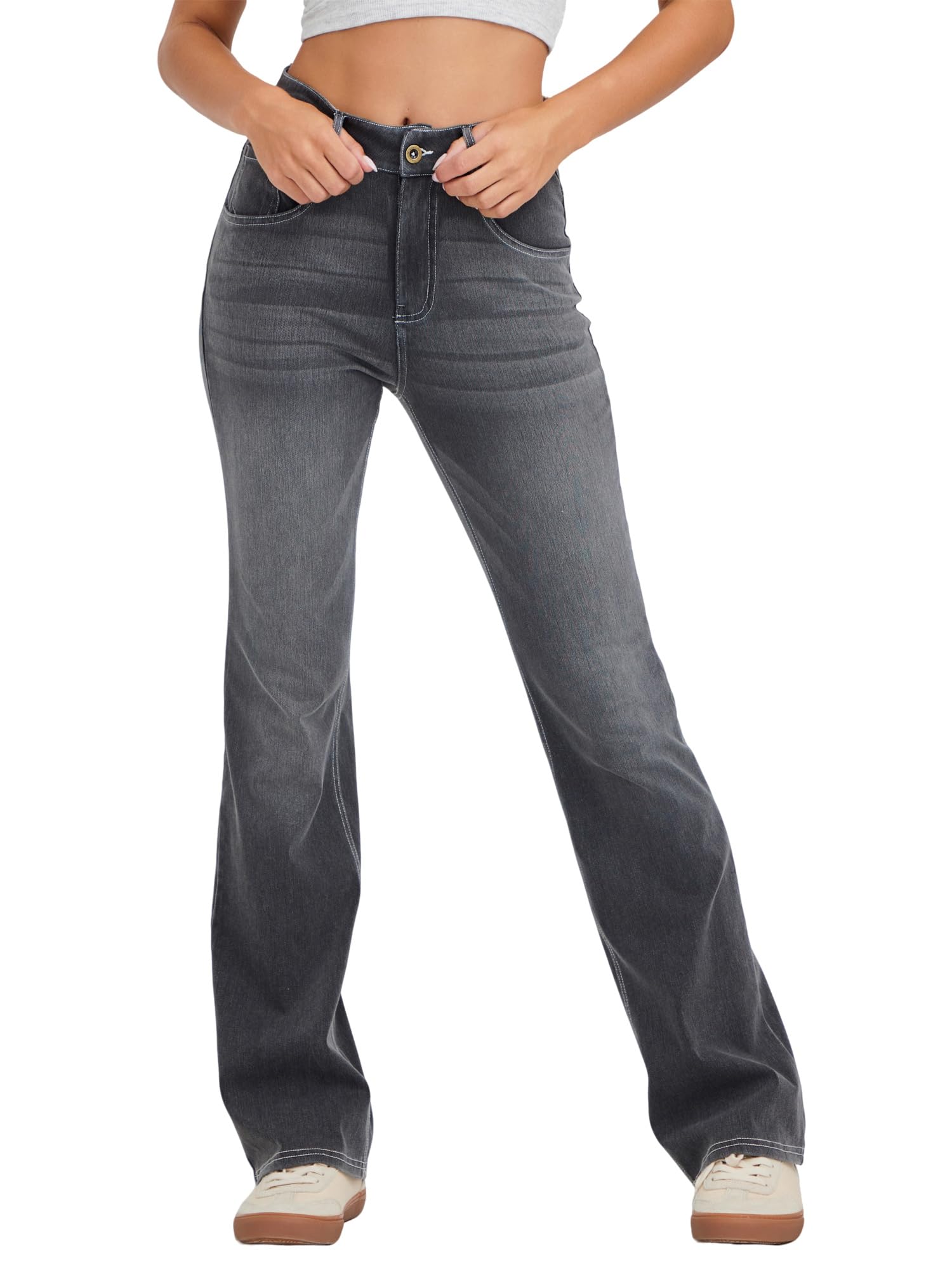 LaiEr Jeans de Yoga pour Femme à Haute Élasticité,Coupe Skinny Gainante,Design avec Poche à Fermeture éclair,Doux et Confortable,Pantalon Légèrement Évasé,Décontracté et Polyvalent