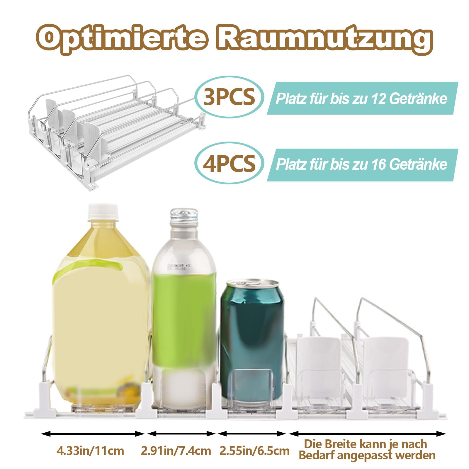 KüHlschrank Organizer Für Aluminiumdose, Dosen Organizer, Automatisches KüHlschrank Organizer Dosen, EIN Fach Bietet Platz Für 4 Getränkedosen (4 Stück)