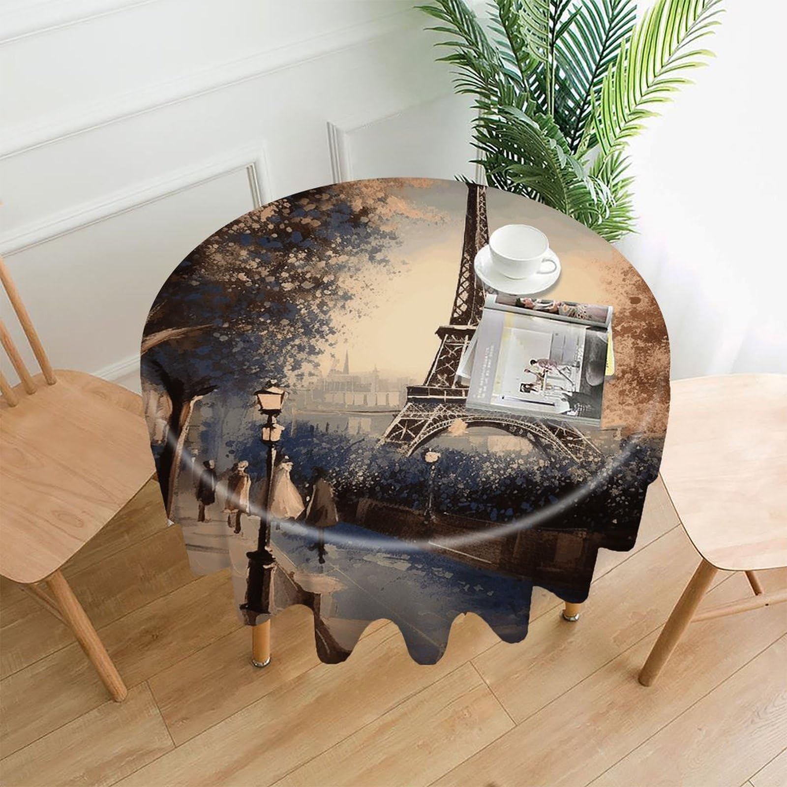 VstaDank Romantic Paris Eiffel Tower Tablecloth Easy to Clean Polyester Round Table Cover Washable Round Table Cloth Wrinkle-Free Circle Decoration Tablecloth for Kitchen Dining Room 60"