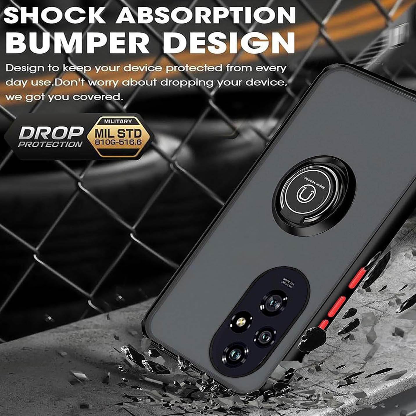 BORYA Hülle Für Honor 200 Smart - Matte Silikon Case Mit Metallring-Ständer & Magnetischer Halterung, Schwarz