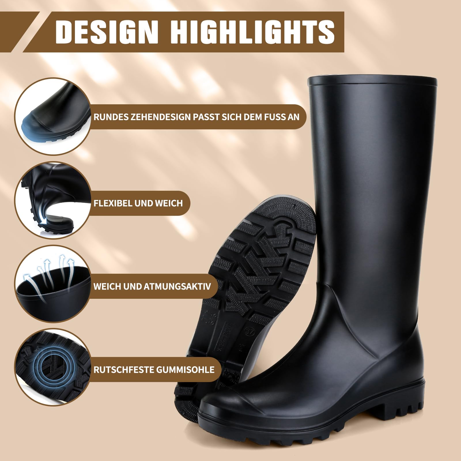 Foinledr Stivali Gomma Donna, Antiscivolo Da Pioggia Giardinaggio Scarpe