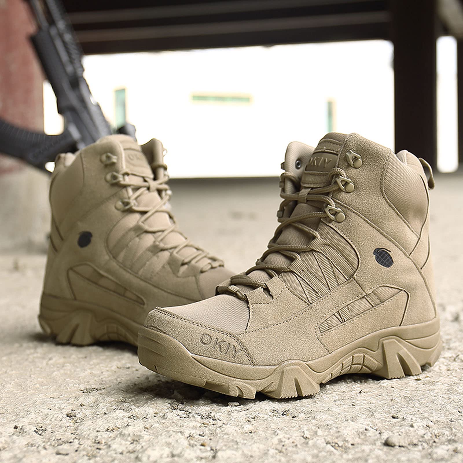 Stivali tattici militari militari, con cerniera, resistenti all'usura, antiscivolo, per attività all'aria aperta, da trekking